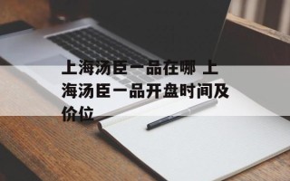 上海汤臣一品在哪 上海汤臣一品开盘时间及价位